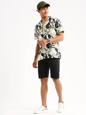 men's short sleeves floral black shirt 5