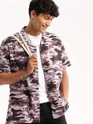 men's short sleeves camouflage lavender shirt 1