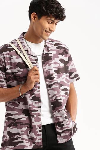men's short sleeves camouflage lavender shirt