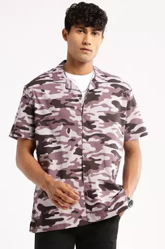men's short sleeves camouflage lavender shirt