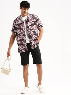 men's short sleeves camouflage lavender shirt 5