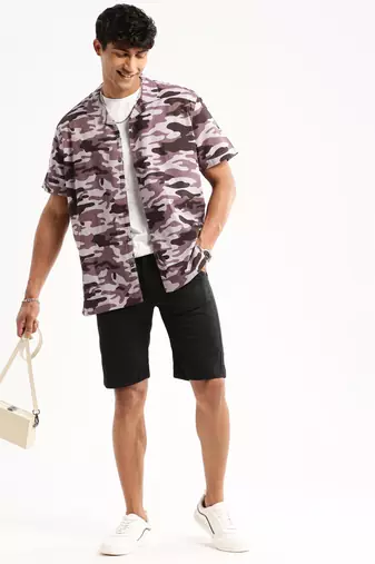 men's short sleeves camouflage lavender shirt