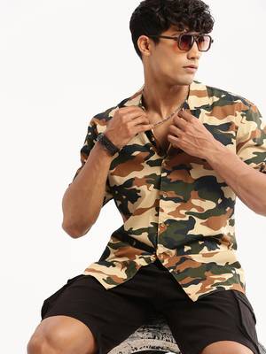 men's short sleeves camouflage olive shirt 1