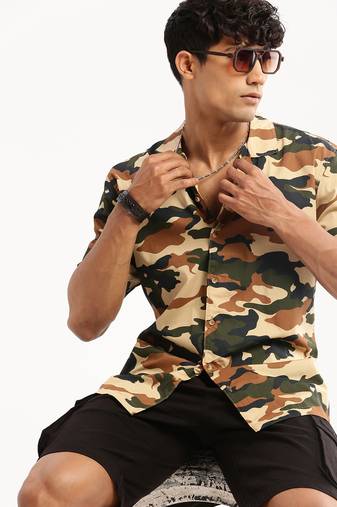 men's short sleeves camouflage olive shirt