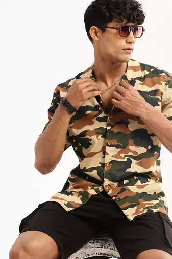 men's short sleeves camouflage olive shirt