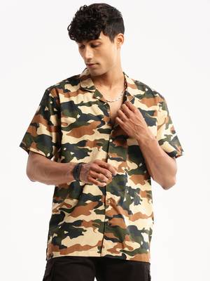 men's short sleeves camouflage olive shirt 2