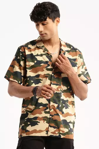 men's short sleeves camouflage olive shirt
