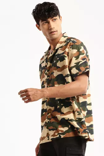 men's short sleeves camouflage olive shirt