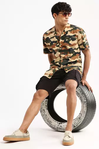 men's short sleeves camouflage olive shirt