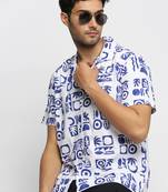men's short sleeves geometric white shirt