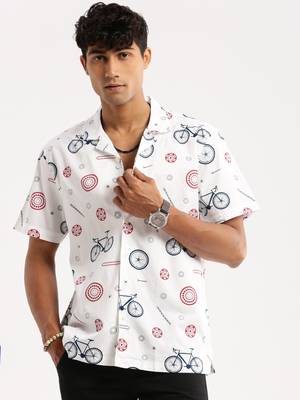 men's short sleeves graphic white shirt 2