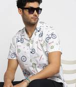 men's short sleeves graphic white shirt