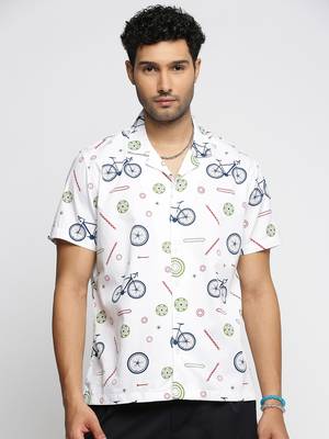 men's short sleeves graphic white shirt 2
