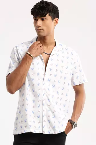 men's short sleeves graphic white shirt