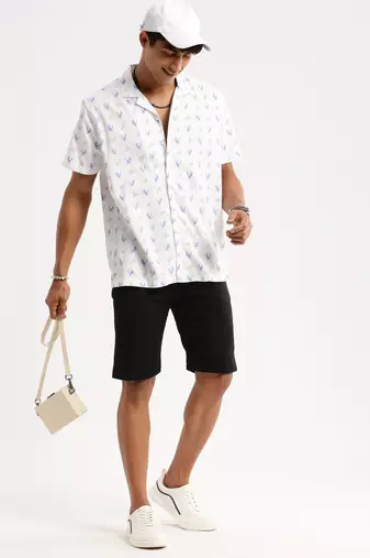 men's short sleeves graphic white shirt