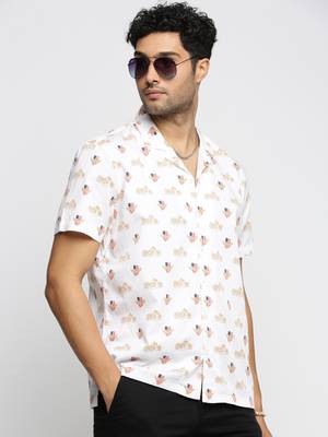men's short sleeves graphic white shirt 1