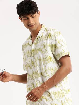 men's short sleeves abstract white shirt 1