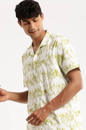 men's short sleeves abstract white shirt