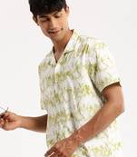 men's short sleeves abstract white shirt