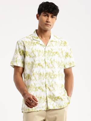men's short sleeves abstract white shirt 2
