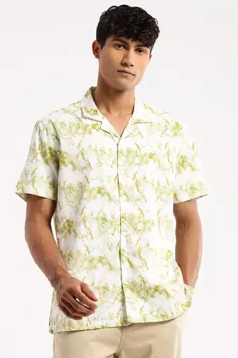 men's short sleeves abstract white shirt