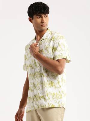 men's short sleeves abstract white shirt 3