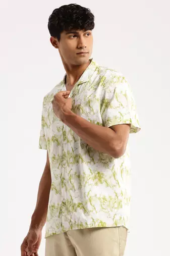 men's short sleeves abstract white shirt