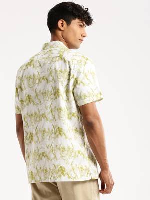 men's short sleeves abstract white shirt 4