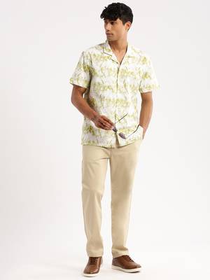 men's short sleeves abstract white shirt 5