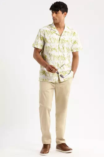 men's short sleeves abstract white shirt