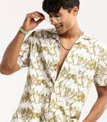 men's short sleeves abstract white shirt