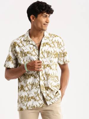 men's short sleeves abstract white shirt 2