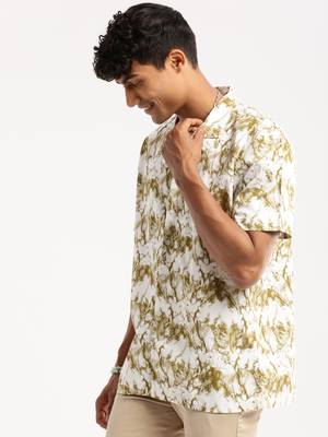 men's short sleeves abstract white shirt 3