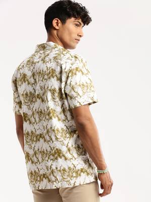 men's short sleeves abstract white shirt 4