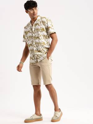 men's short sleeves abstract white shirt 5
