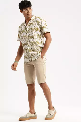 men's short sleeves abstract white shirt