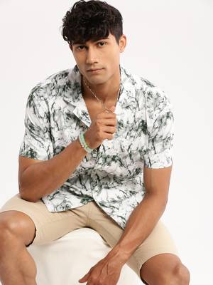 men's short sleeves abstract white shirt 1