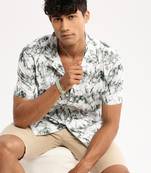 men's short sleeves abstract white shirt