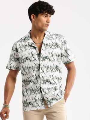 men's short sleeves abstract white shirt 2