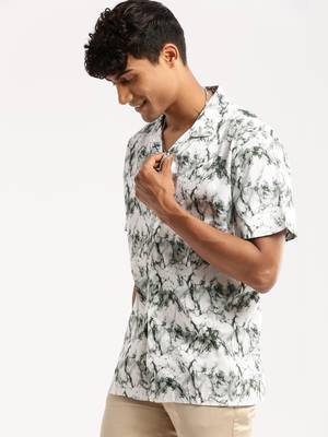 men's short sleeves abstract white shirt 3