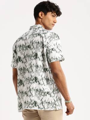 men's short sleeves abstract white shirt 4