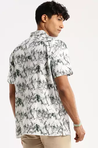men's short sleeves abstract white shirt