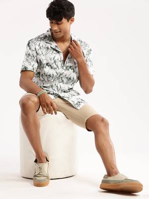 men's short sleeves abstract white shirt 5