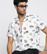 men's short sleeves typography white shirt