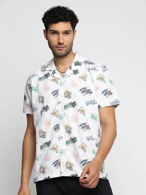 men's short sleeves typography white shirt 2