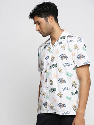 men's short sleeves typography white shirt 3