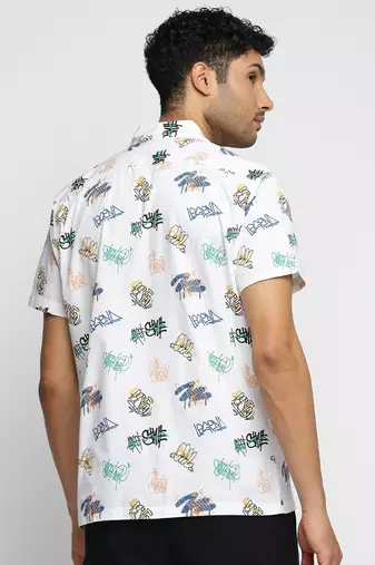 men's short sleeves typography white shirt