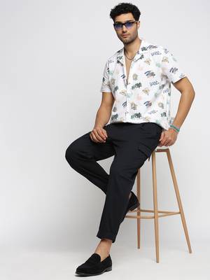men's short sleeves typography white shirt 5