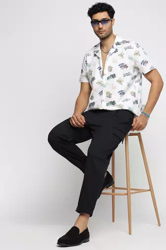 men's short sleeves typography white shirt