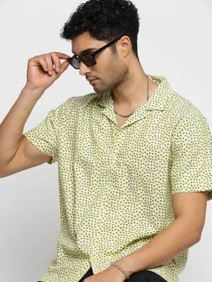 men's short sleeves floral yellow shirt 1